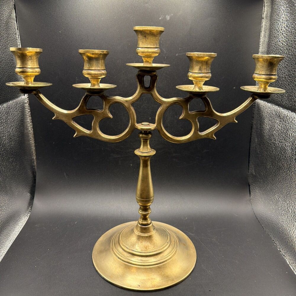 Vintage Brass Candelabra MCM 5 Candles Large Size Candle Menorah Marked M